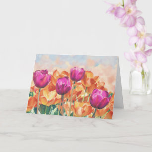 Carte de vœux en art floral de tulipes violettes e