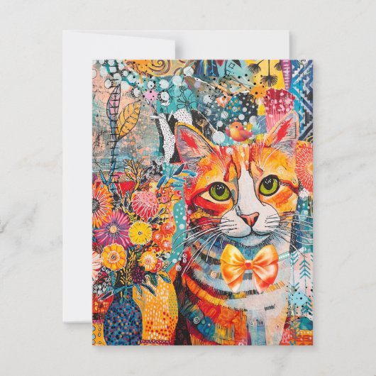 Carte de vœux en collage de papier mixte chat (Devant)