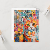 Carte de vœux en collage de papier mixte chat (Devant/Arrière en situation)