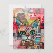 Carte de vœux en collage de papier mixte chat (Devant)