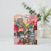 Carte de vœux en collage de papier mixte chat (Debout devant)