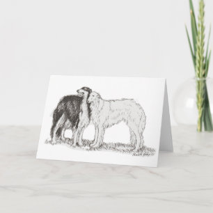 Carte de vœux en encre d'art de chien Borzoi