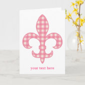 Carte de vœux en gingham rose Fleur de lis (Fleur jaune)