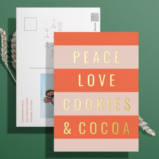 Carte de vœux en papier doré Peace & Cocoa pour le