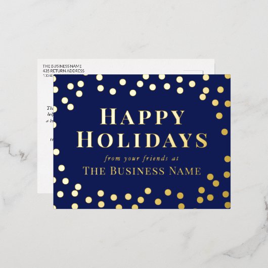 Carte de vœux entreprise Confetti Or Bleu Joyeuses (Recto/Verso)