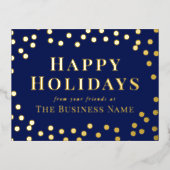 Carte de vœux entreprise Confetti Or Bleu Joyeuses (Recto)