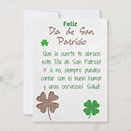 Carte de vœux espagnole pour la Saint-Patrick (Devant)