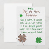 Carte de vœux espagnole pour la Saint-Patrick (Devant / Derrière)