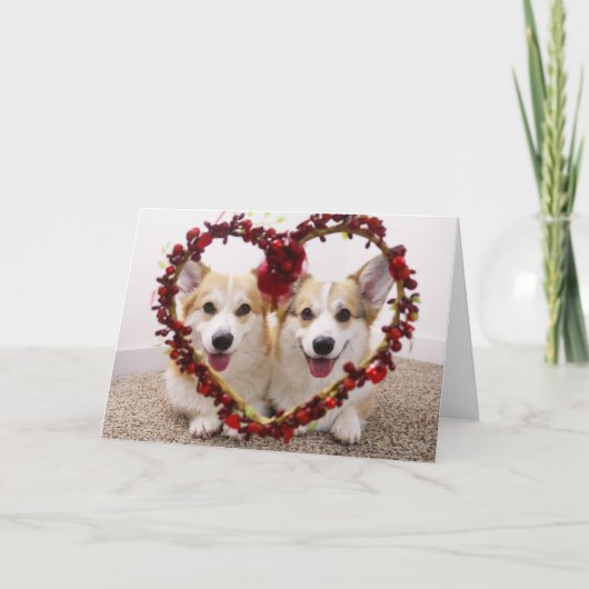 Carte de voeux et enveloppes Valentine Corgis (Devant)