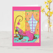 Carte de voeux faciale de jour de spa avec le chat (Fleur jaune)