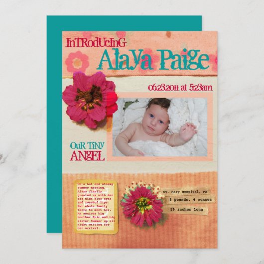 Carte de voeux Faire-part de naissance de couvertu (Devant / Derrière)