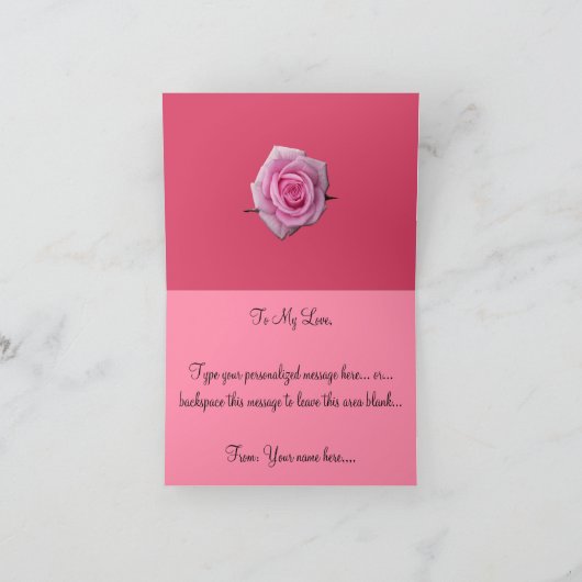 Carte de voeux faite sur commande de fleurs roses (Intérieur)