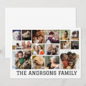 Carte de vœux familiale de collage de 16 photos |  (Devant / Derrière)