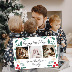 Carte de vœux familiale vintage Noël Joyeuses Fête