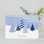 Carte de vœux fantaisiste avec des arbres bleus et (Debout devant)