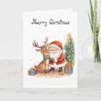 Carte de vœux fantaisiste du Père Noël et du renne