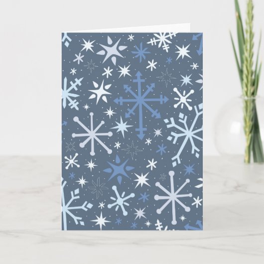 Carte de vœux fantaisiste flocon de neige en bleus (Devant)