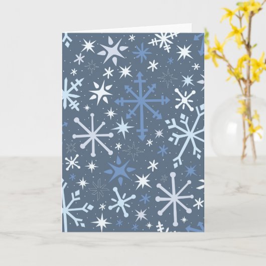 Carte de vœux fantaisiste flocon de neige en bleus (Fleur jaune)