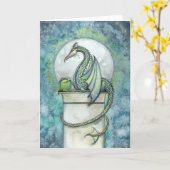 Carte de vœux fantasy Dragon Vert (Fleur jaune)