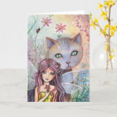Carte de vœux Fée et Chat par Molly Harrison (Fleur jaune)