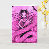 Carte de voeux féerique "de dragon rose" (Fleur jaune)