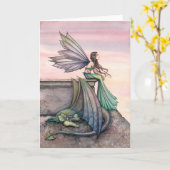 Carte de voeux féerique enchantée de dragon de (Fleur jaune)