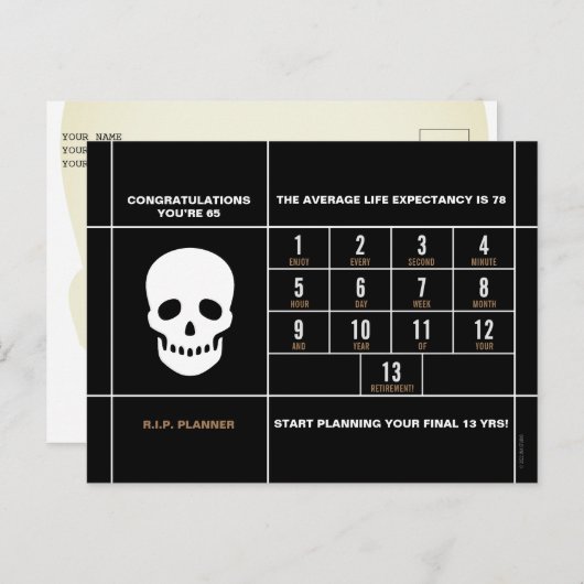 Carte de vœux félicitations 65 ans (Devant / Derrière)