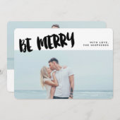 Carte de vœux festive avec pinceau script Joyeux N (Devant / Derrière)