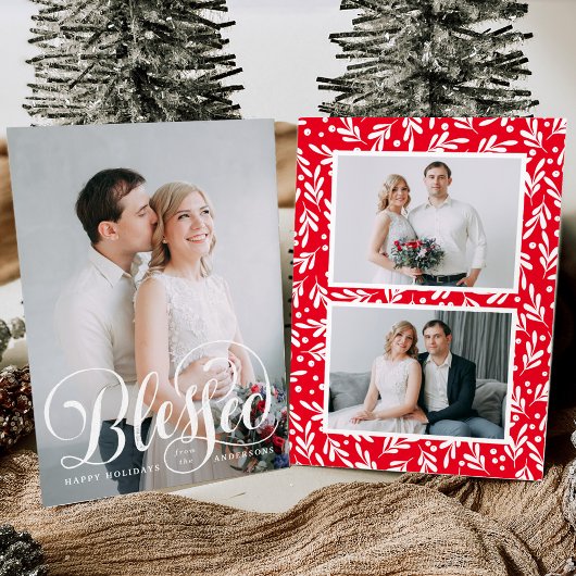 Carte de vœux festive Blessed Script | 3 photos