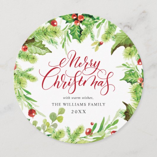 Carte de vœux festive de Noël avec houx et gui (Devant)