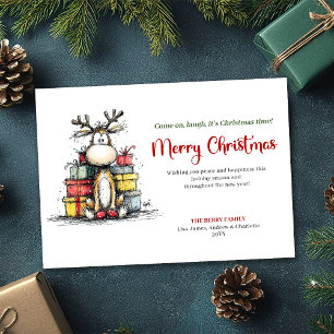 Carte de vœux festive et fantaisiste de rennes de