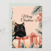Carte de voeux Festive et mignonne Chat de Noël (Devant / Derrière)