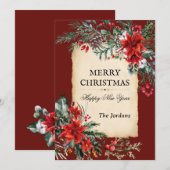 Carte de vœux festive florale de Noël classique (Devant / Derrière)