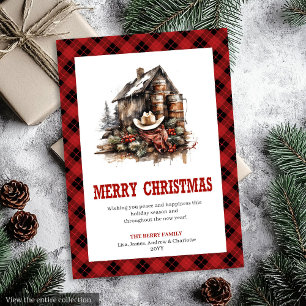Carte de vœux festive plaid western buffle cosy