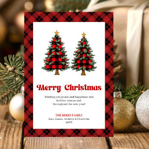 Carte de vœux festive pour arbre de Noël à carreau
