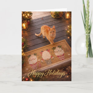 Carte de vœux festive pour les fêtes avec un chat