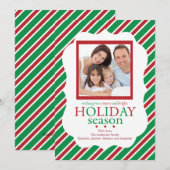 Carte de vœux festive rayée verte et rouge pour le (Devant / Derrière)