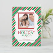 Carte de vœux festive rayée verte et rouge pour le (Debout devant)