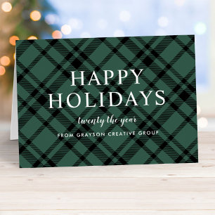 Carte de vœux festive tartan vert chasseur pour le