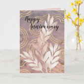Carte de vœux feuilles d'or rose pour anniversaire (Fleur jaune)
