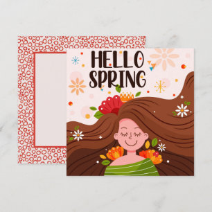 Carte de vœux Fille Bonjour Printemps Fleurs