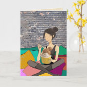 Carte de vœux Fille de glace crémeuse cozy (Fleur jaune)