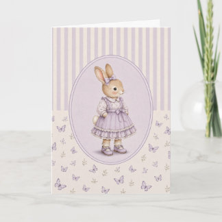 Carte de vœux fille lapin vintage pastel
