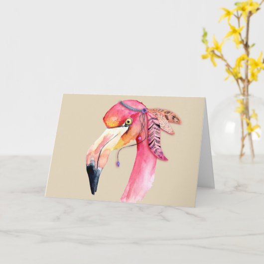 Carte de voeux Flamant rose Boho Fiona (Fleur jaune)