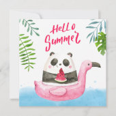Carte de vœux flamant rose panda d'été (Devant)