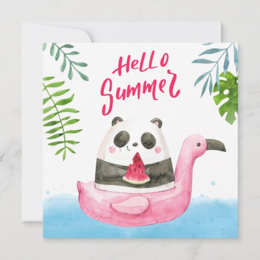 Carte de voeux Flamant rose Panda Summer (Devant)