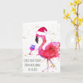 Carte de voeux Flamant rose rose pâle de Noël (Fleur jaune)