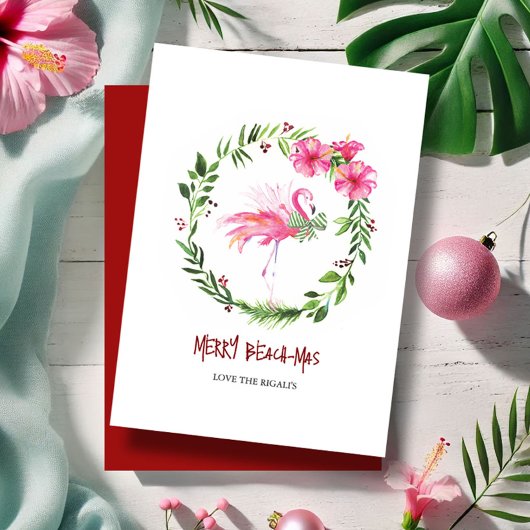 Carte de vœux Flamant Rose Tropical pour Noël