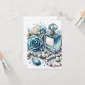 carte de vœux fleurs et parfum bleu (Devant/Arrière en situation)