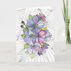 Carte de vœux - Fleurs lavande et roses